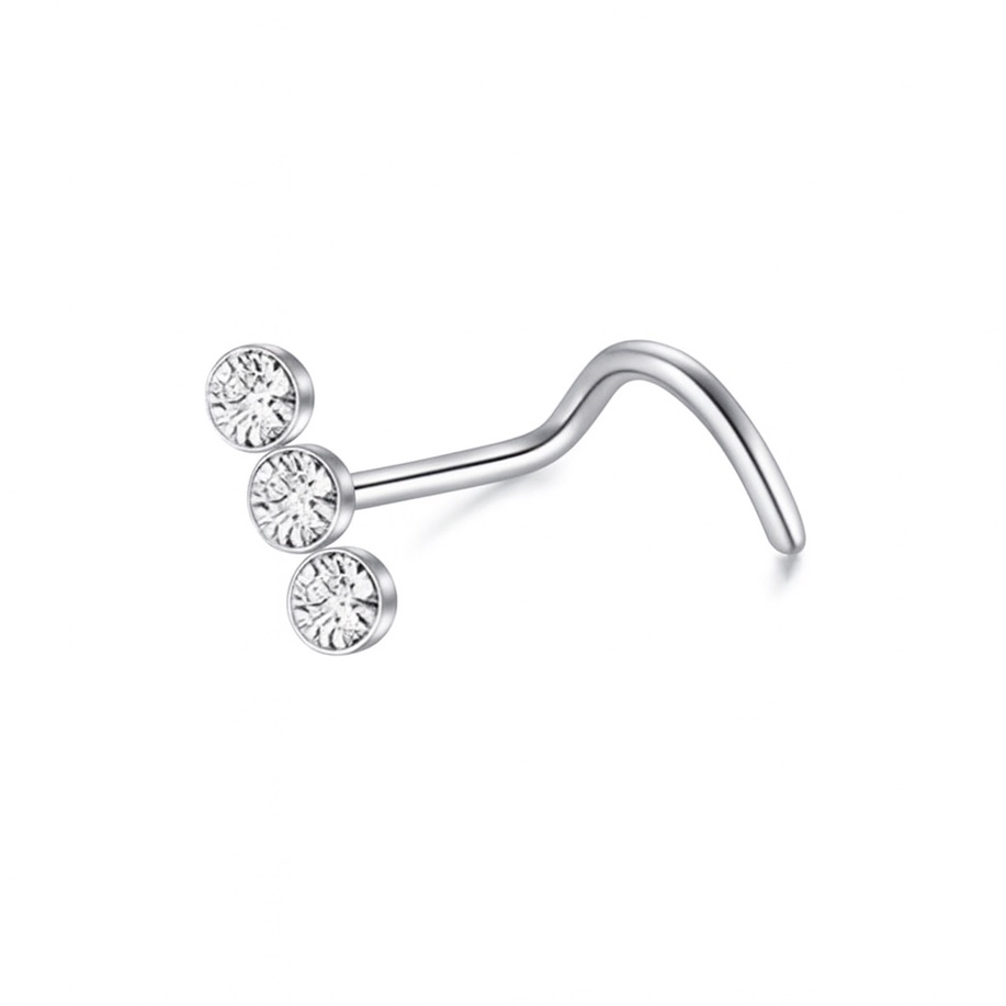 Triple Cz Nose Stud 20g Stainless Steel Screw Twist Nose Ring 18$